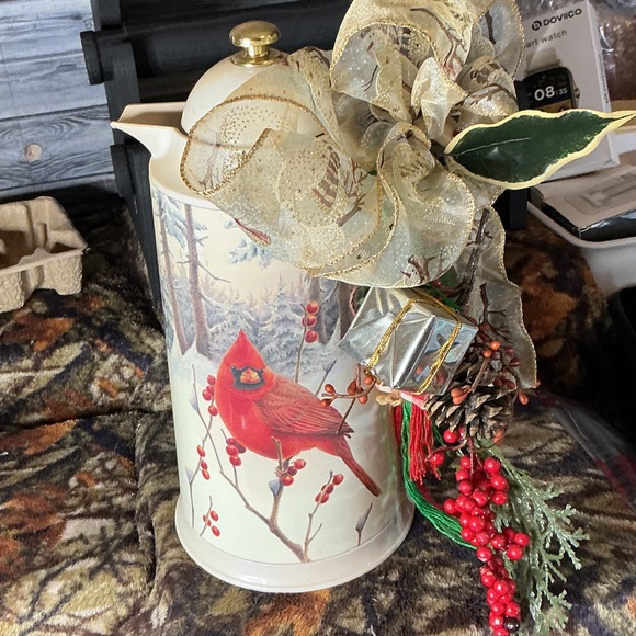 Other - Festive Cardinal Coffee Pot with Bow